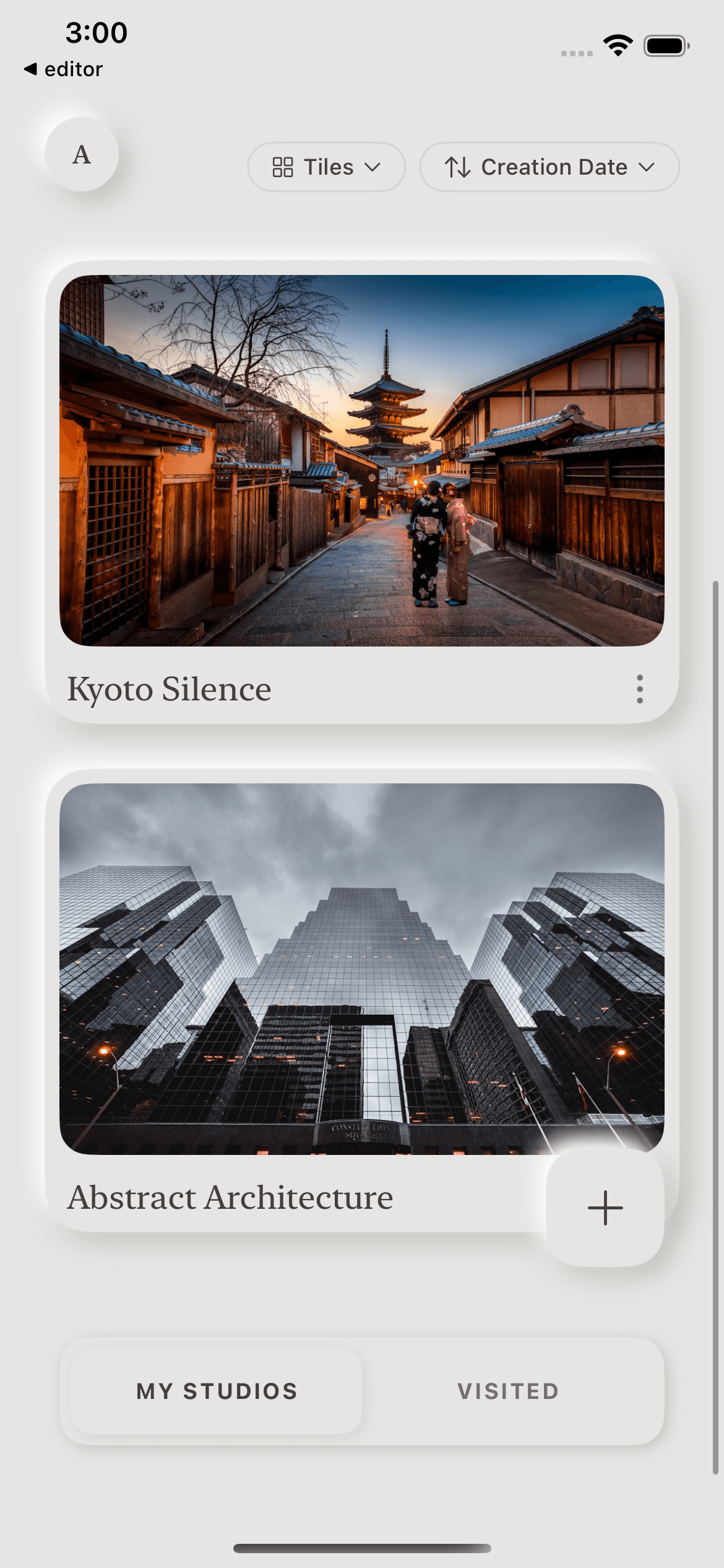 Studio — Projects tiles view